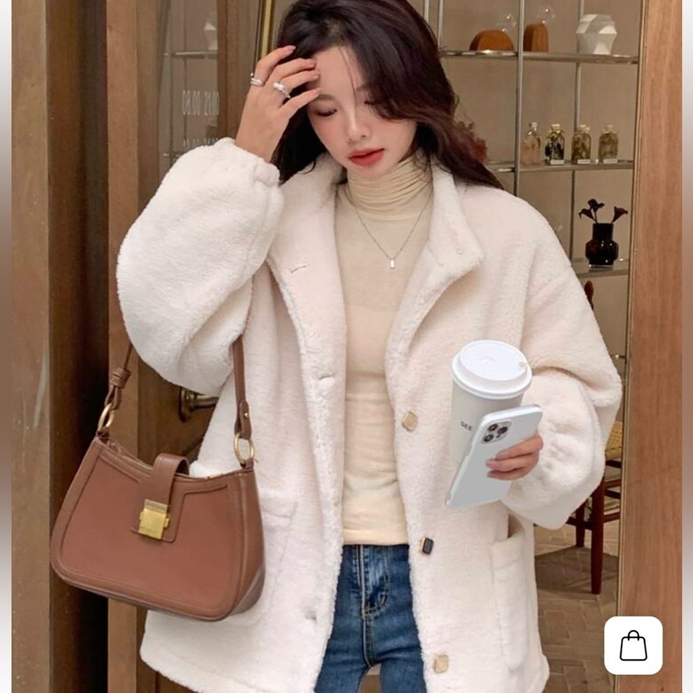 DazyTeddy Coat Large Drop Shoulder Button Front, Pockets, Casual Winter  jacket